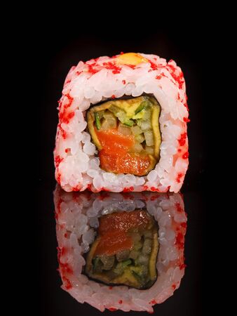 Fresh traditional Japanese sushi on black background. Japanese food style.の写真素材