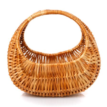 Original blank wicker basket isolated on white.の写真素材