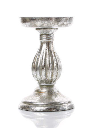 Classic silver table candlestick isolated on white. Vintage candlesticks.の写真素材