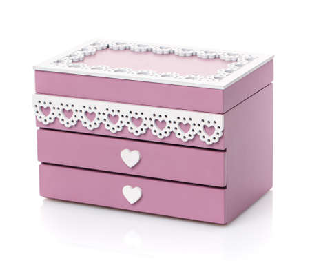 Purple with white wooden jewelry box isolated on white background. Provence style.の写真素材