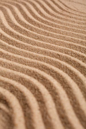 Wavy pattern on a beach in the summer. The textured surface of sand on the beach after a strong wind in the form of waves close up. Ribbed sand texture.の写真素材
