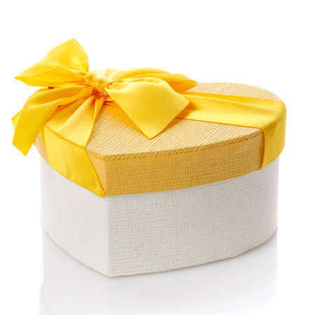 Heart shaped Valentine's Day gift box on white background. Surprise for the holidays.の写真素材