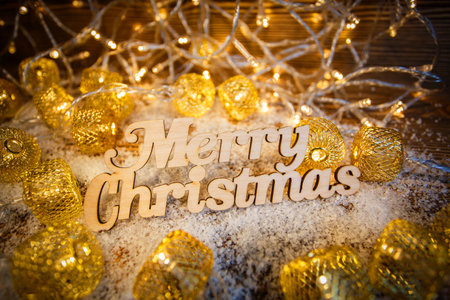 Merry Christmas text with garlands. house interior decorationの写真素材