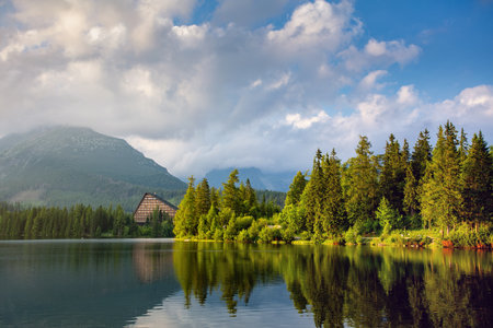 Beautiful mountain lake Strbske Pleso in High Tatra Mountains, Slovakia.