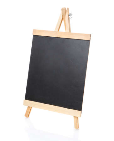 Black note board in the form of an easel isolated on a white background.の写真素材