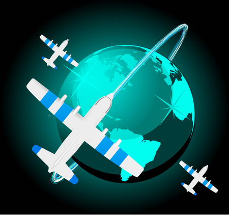 Travel illustration plane on mapのイラスト素材