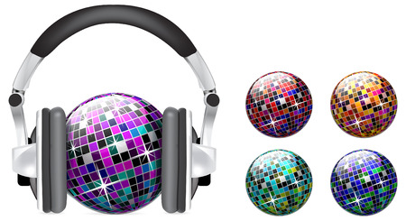  disco ball with headphones on white backgroundのイラスト素材