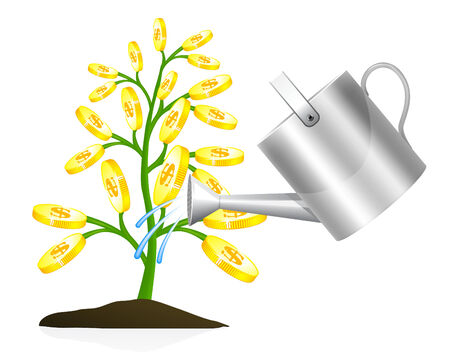 Money tree with watering can illustration on white backgroundのイラスト素材