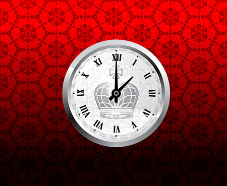 Vintage clock on red pattern style backgroundのイラスト素材