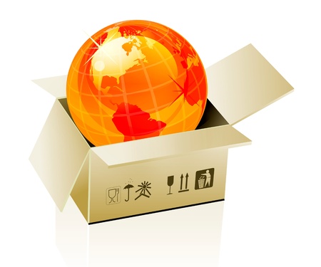 Earth globe in cardboard boxのイラスト素材