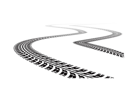 tire tracks in perspective view. Vector illustration isolated on white backgroundのイラスト素材