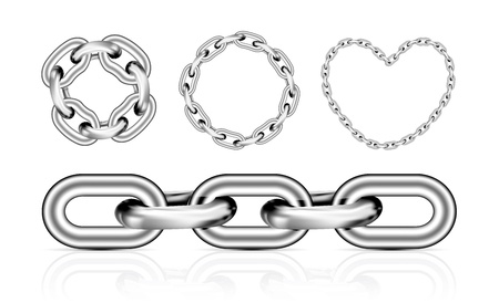 Collection of metal chain parts on white background. Vector illustration. Mesh tool usedのイラスト素材