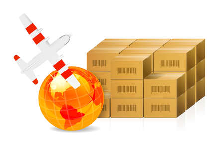 Cardboard packages with airplane over whiteのイラスト素材