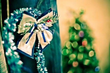 Bow at the curtain  Christmas decorationの写真素材