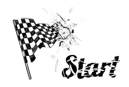 Drawing checkered flag in the dynamic style  Vector illustrationのイラスト素材