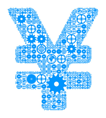 Japanese yen or Chinese Yuan sign on a white background, made of gears. Vector illustrationのイラスト素材