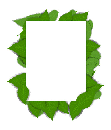 Nature background with green leaves and a paper page. Vector illustrationのイラスト素材