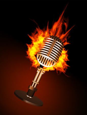 Microphone in Fire Isolated on Black Background. のイラスト素材