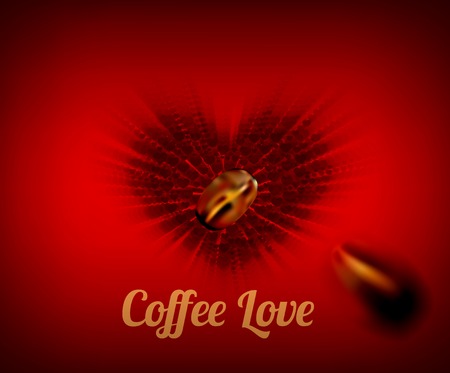 Heart of coffee beans with coffee love textのイラスト素材