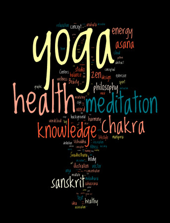 YOGA. Word cloud concept vector illustration on blackのイラスト素材