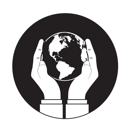 Hands gently holding a globe. Vector illustrationのイラスト素材