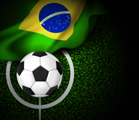 Football field with ball and flag of Brazil のイラスト素材