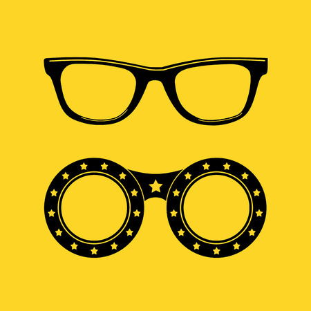 Sunglasses icon in flat style. Vector illustration on yellowのイラスト素材