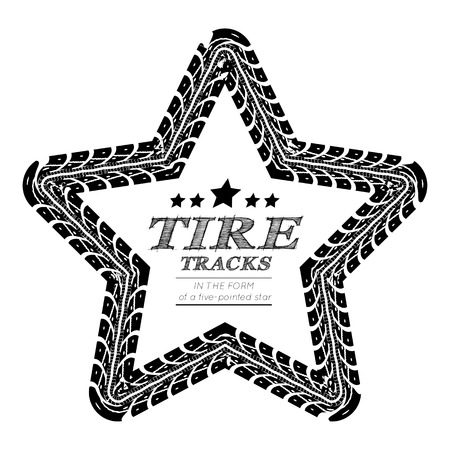 Tire tracks frame in the form of a five-pointed star. Vector illustration on white backgroundのイラスト素材