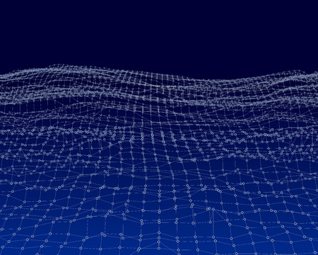 Water Surface. Wavy Grid Background. 3d Abstract Vector Illustration.のイラスト素材