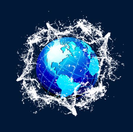 Blue world globe with water splash effectsのイラスト素材