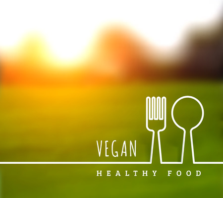 Concept of natural vegetarian health food. Vector illustration with knife and forkのイラスト素材