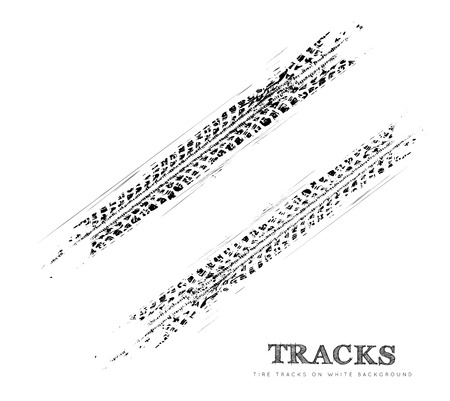 Tire tracks background in black and white style. Vector illustration.のイラスト素材