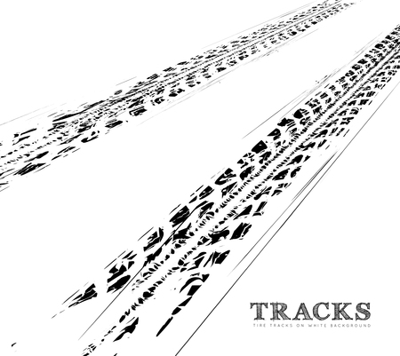 Tire tracks background in black and white style. Vector illustration.のイラスト素材