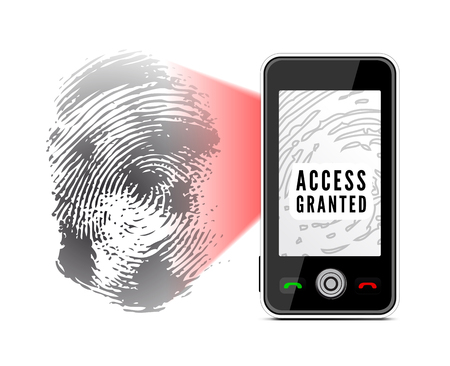 Smartphone scanning a fingerprint. Vector illustration on white backgroundのイラスト素材