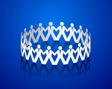 Paper men holding hands in the shape of a circleのイラスト素材