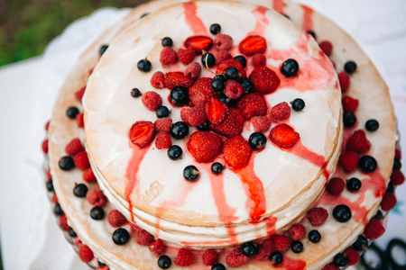 Blueberry currant crimson cake. Close-up top viewの写真素材