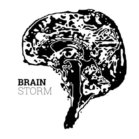 The brain in the form of a topographic map. The concept of modern technology, data transfer between neurons.のイラスト素材