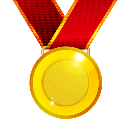 Golden medal with red ribbon Vector illustration.のイラスト素材