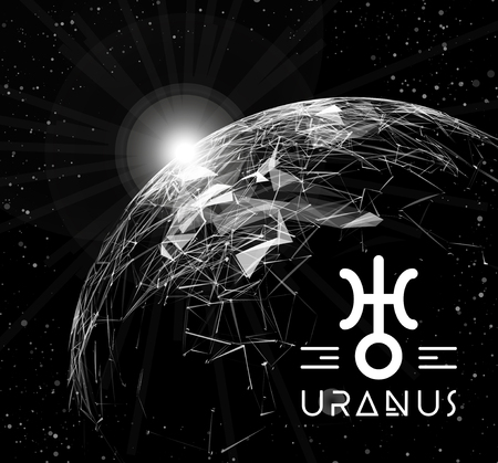 Planet Uranus in the form of polygonal mesh elements in the form of lines and points. The planet in astrology is responsible for modern technologies and innovations. Vectorのイラスト素材