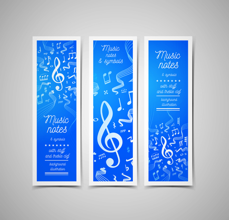 Musical staves vector illustration with music notes and symbolsのイラスト素材