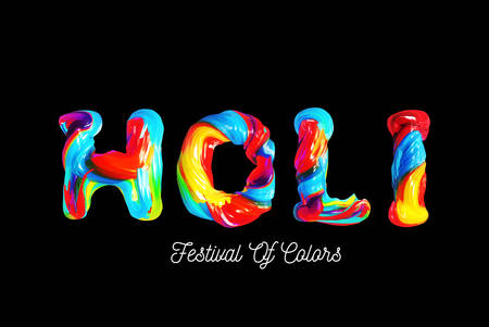 Colorful 3d text holi. Holiday of colors in India. Vector illustration on black backgroundのイラスト素材