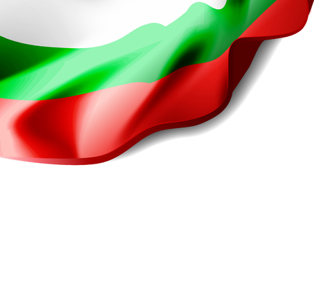 Waving flag of Bulgaria close-up with shadow on white background. Vector illustration with copy space for your designのイラスト素材