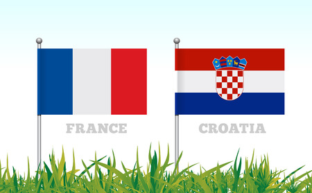 Flags of France and Croatia against the backdrop of grass football stadium. Vectorのイラスト素材