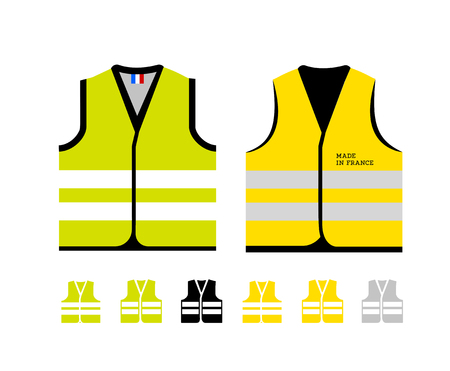 Yellow and light green reflective vests, as a symbol of protests in France against rising fuel prices. Yellow jacket revolution. Vector illustration on white backgroundのイラスト素材
