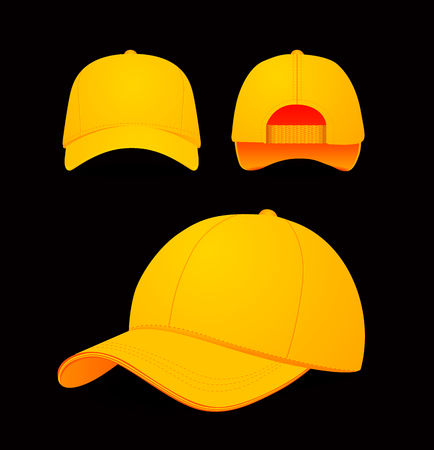 Baseball cap. Front, left, back view. Vector illustration isolated on dark background. Mock-up designのイラスト素材