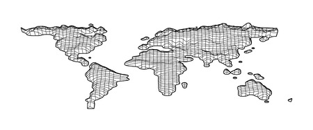 World map grid in bevel emboss style. Topography map of world. Vector illustrationのイラスト素材