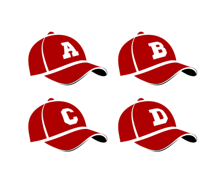 Baseball caps with capital letters of the alphabet, can be used as abbreviations player names or team names. Vector illustration on whiteのイラスト素材