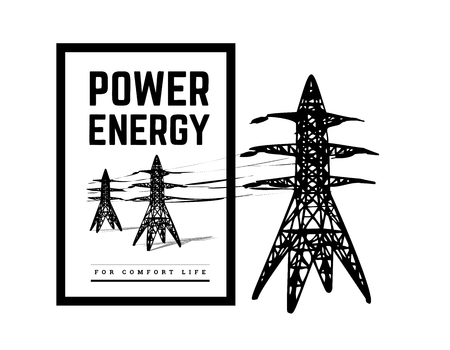 Power lines silhouette vector illustration isolated on white backgroundのイラスト素材