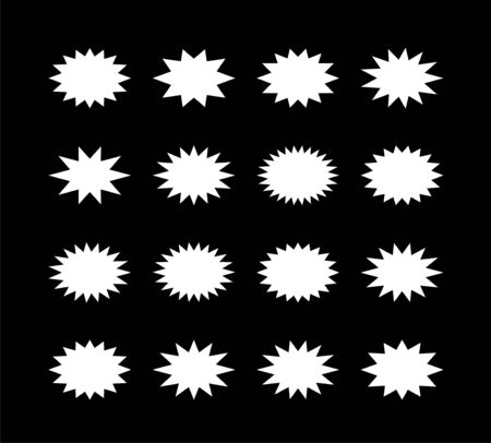 Starburst speech bubble set oval shape. A set of stars with different number of rays. Vector illustrationのイラスト素材