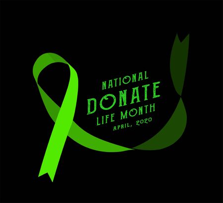 National donate life month. Vector illustration with green ribbon on black backgroundのイラスト素材